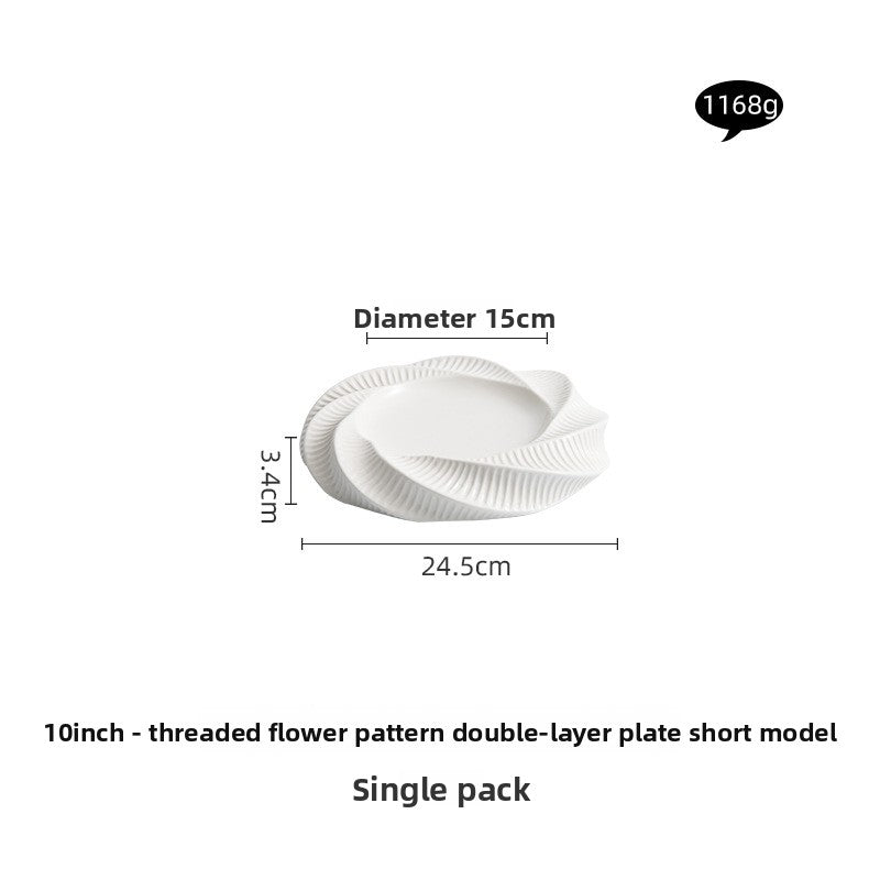 Floral Thread Pattern Double Layer Ceramic Plate - Crisp Habitat