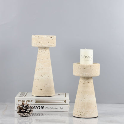 Monolith Travertine Pedestal Candle Holder - Crisp Habitat