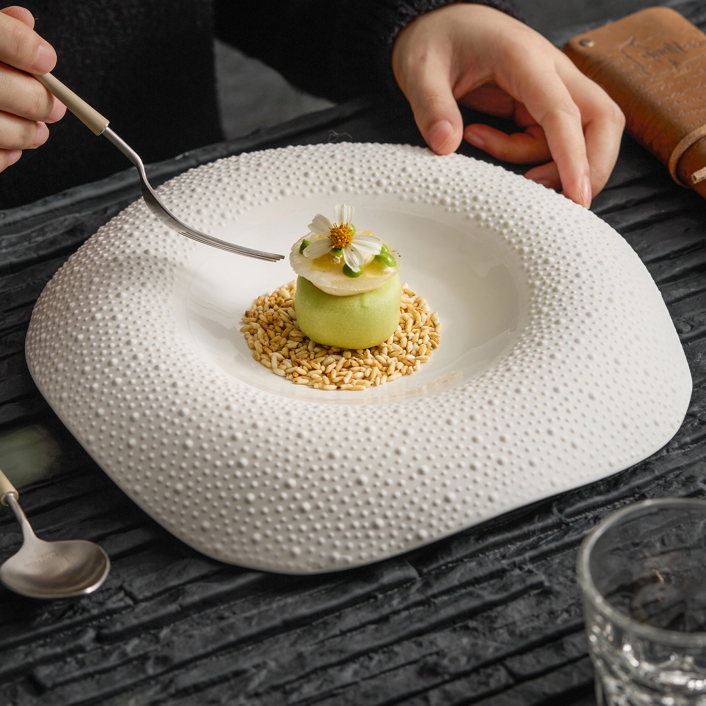 Sesame Dot Ceramic Square Plate - Crisp Habitat