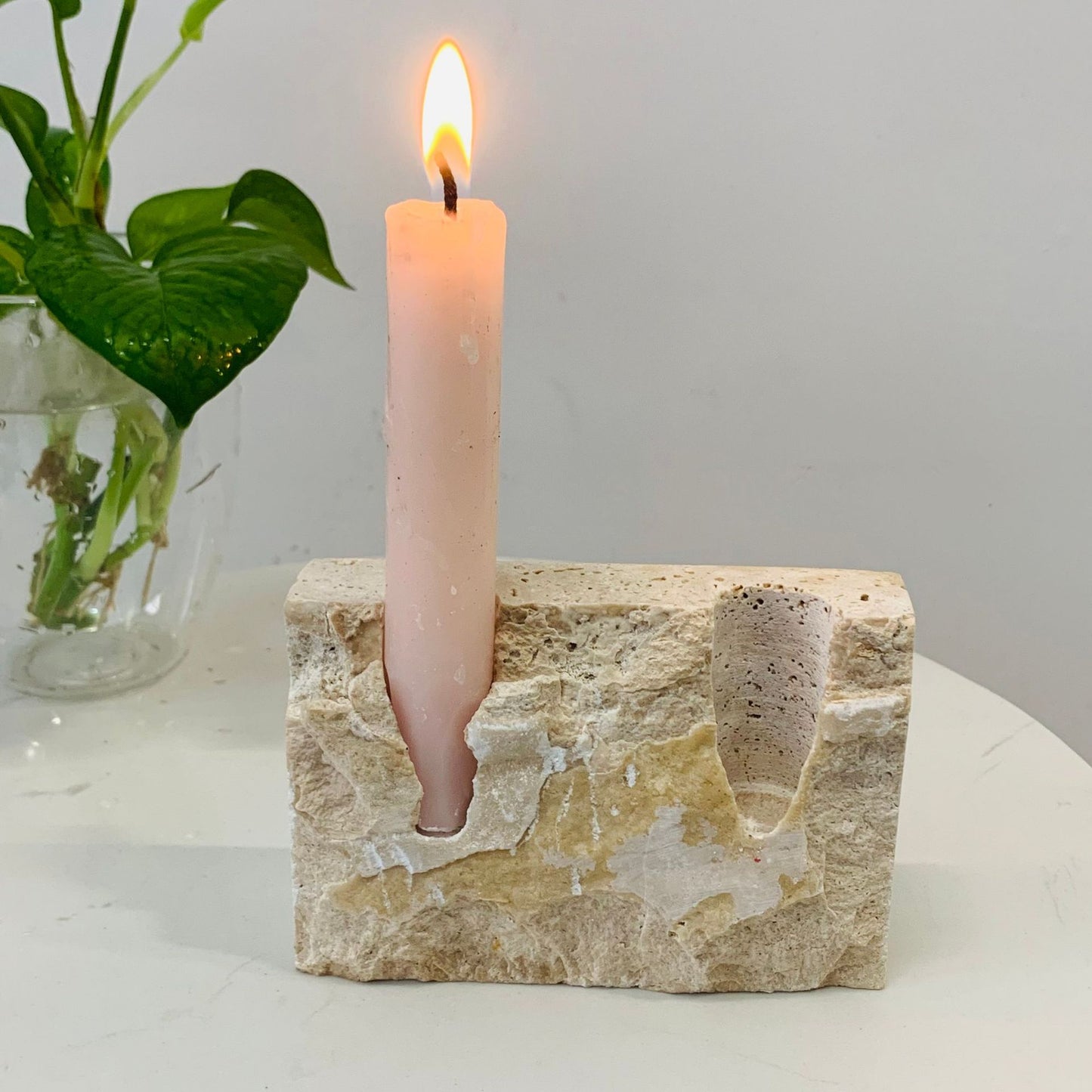 Monolith Travertine Dual Candle Holder - Crisp Habitat