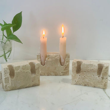 Monolith Travertine Dual Candle Holder - Crisp Habitat