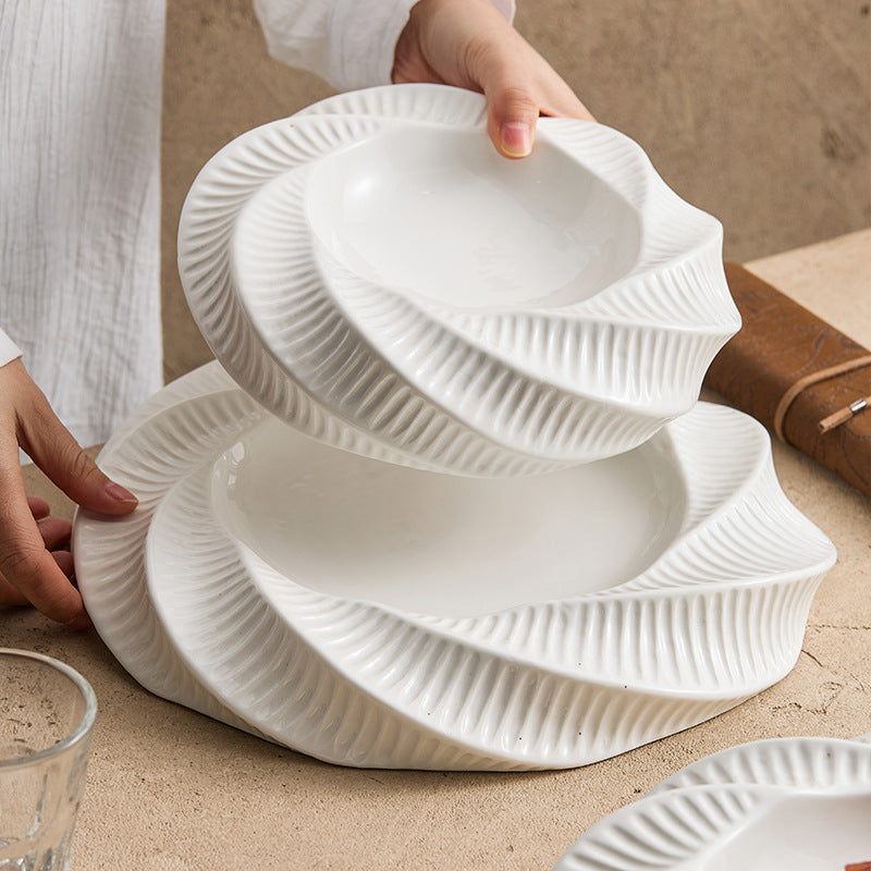 Floral Thread Pattern Double Layer Ceramic Plate - Crisp Habitat