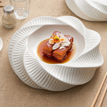 Floral Thread Pattern Double Layer Ceramic Plate - Crisp Habitat