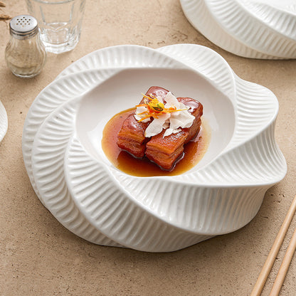 Floral Thread Pattern Double Layer Ceramic Plate - Crisp Habitat