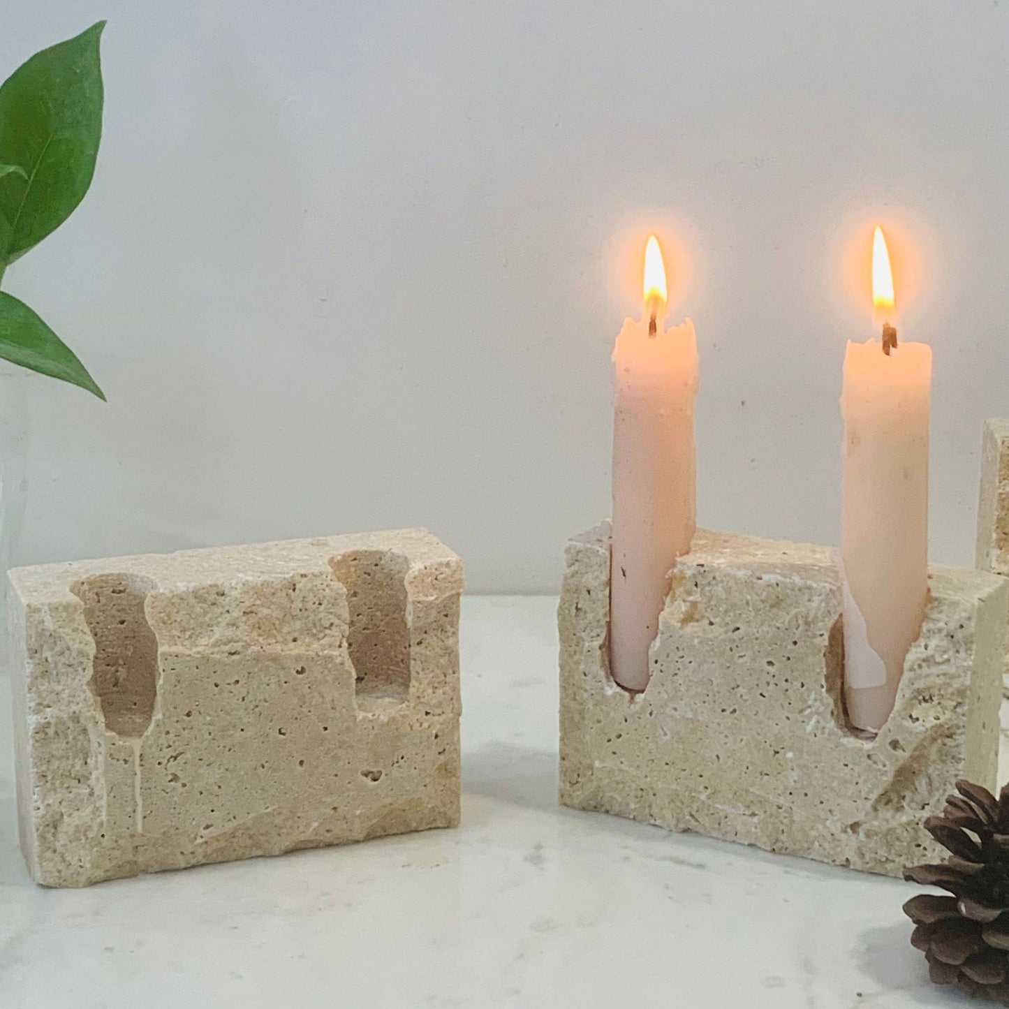 Monolith Travertine Dual Candle Holder - Crisp Habitat