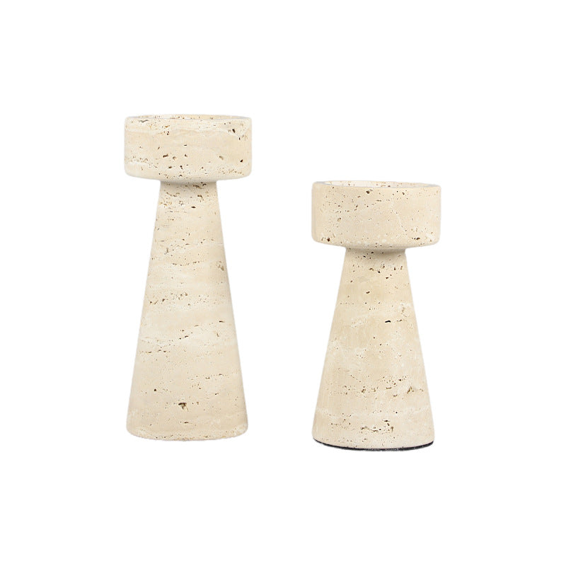 Monolith Travertine Pedestal Candle Holder - Crisp Habitat
