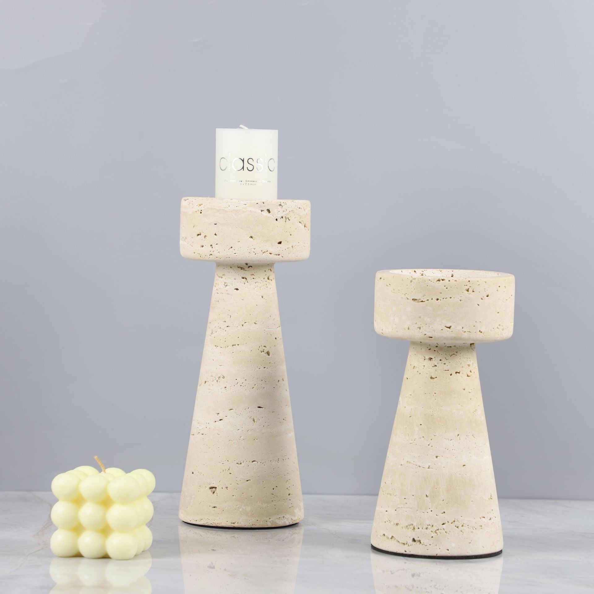 Monolith Travertine Pedestal Candle Holder - Crisp Habitat