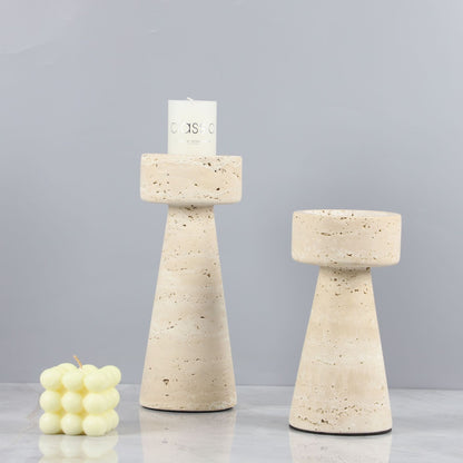 Monolith Travertine Pedestal Candle Holder - Crisp Habitat