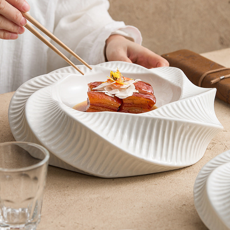 Floral Thread Pattern Double Layer Ceramic Plate - Crisp Habitat