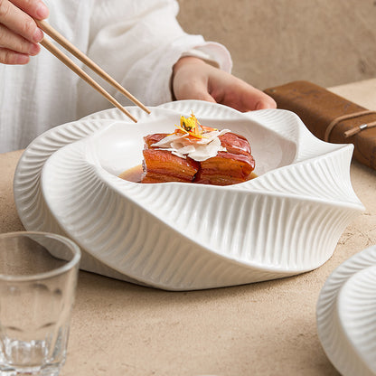 Floral Thread Pattern Double Layer Ceramic Plate - Crisp Habitat