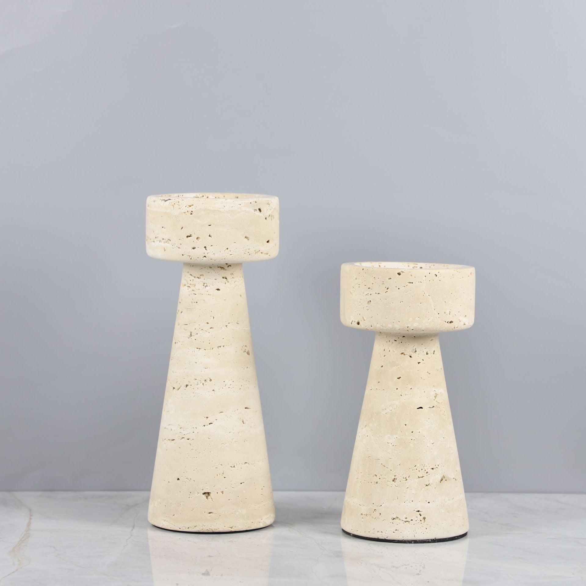 Monolith Travertine Pedestal Candle Holder - Crisp Habitat