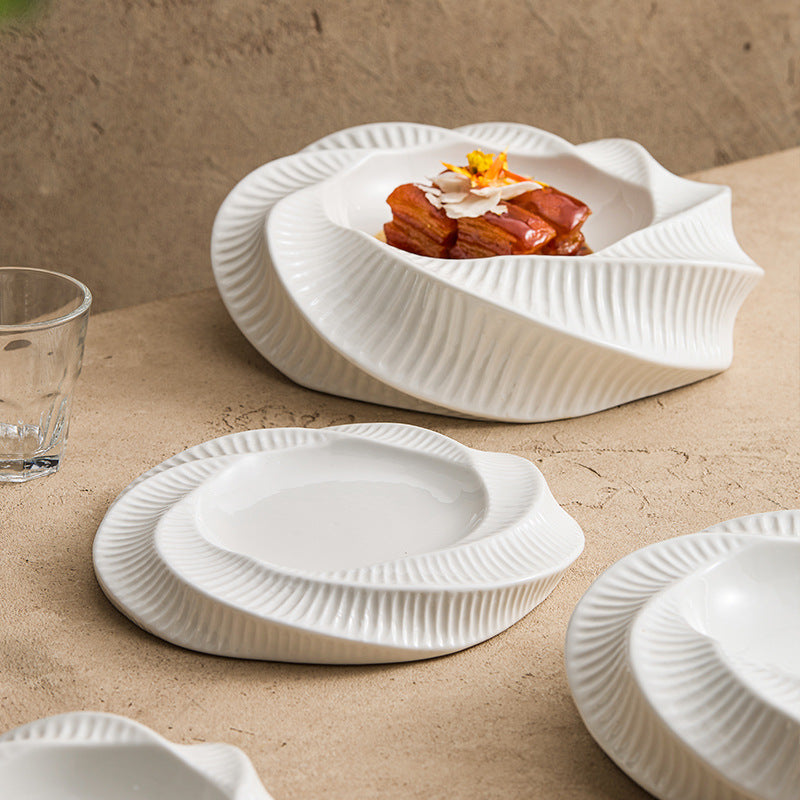 Floral Thread Pattern Double Layer Ceramic Plate - Crisp Habitat