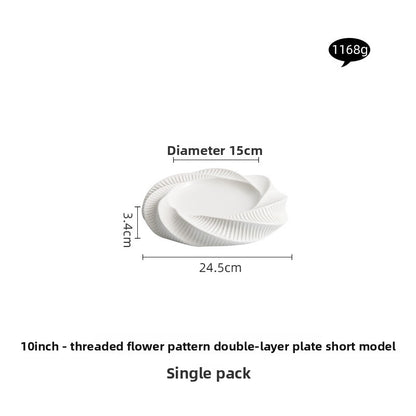 Floral Thread Pattern Double Layer Ceramic Plate - Crisp Habitat