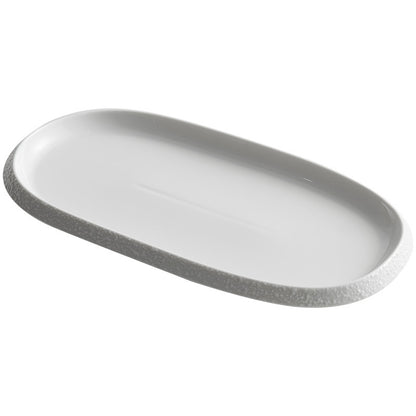 Elegant Stone Edge Ceramic Oval Plate - Crisp Habitat