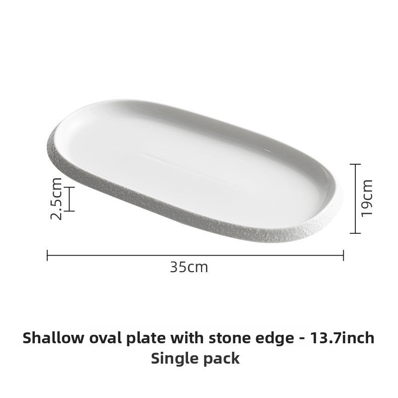 Elegant Stone Edge Ceramic Oval Plate - Crisp Habitat