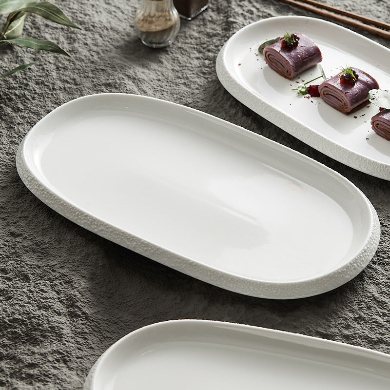 Elegant Stone Edge Ceramic Oval Plate - Crisp Habitat