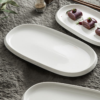 Elegant Stone Edge Ceramic Oval Plate - Crisp Habitat