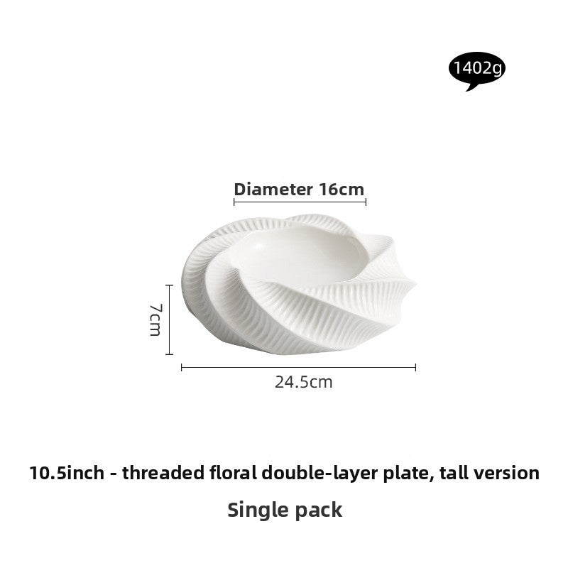 Floral Thread Pattern Double Layer Ceramic Plate - Crisp Habitat