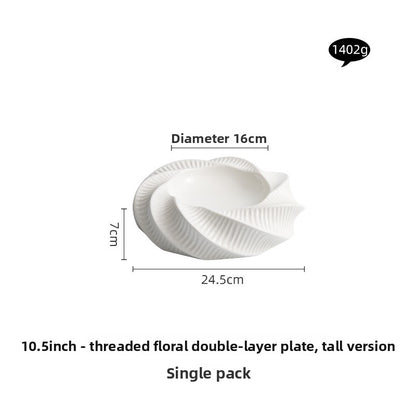Floral Thread Pattern Double Layer Ceramic Plate - Crisp Habitat