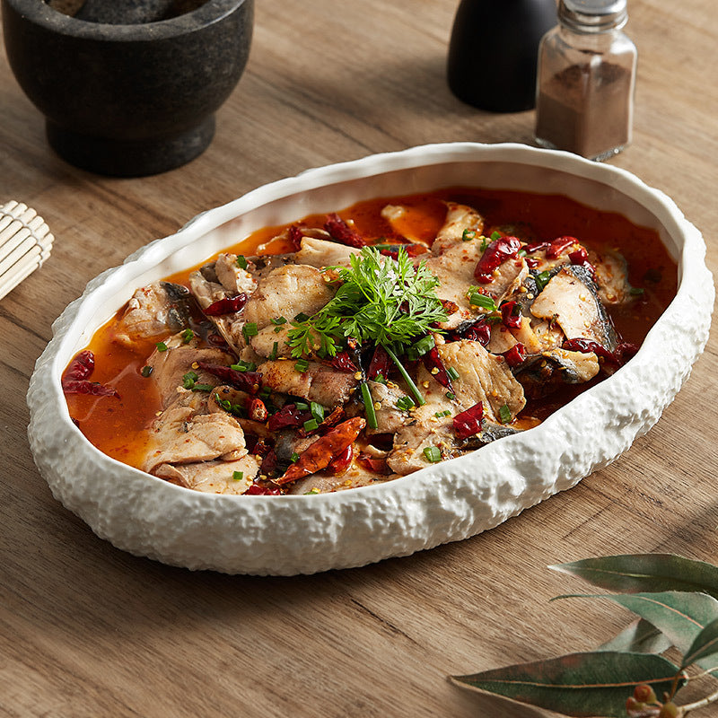 Rock Pattern Porcelain Soup Plates - Crisp Habitat